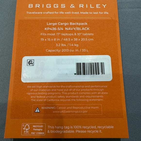 Briggs & Riley Navy/Black Large Cargo Backpack Lifetime Guarantee | NWOT - Picture 14 of 16